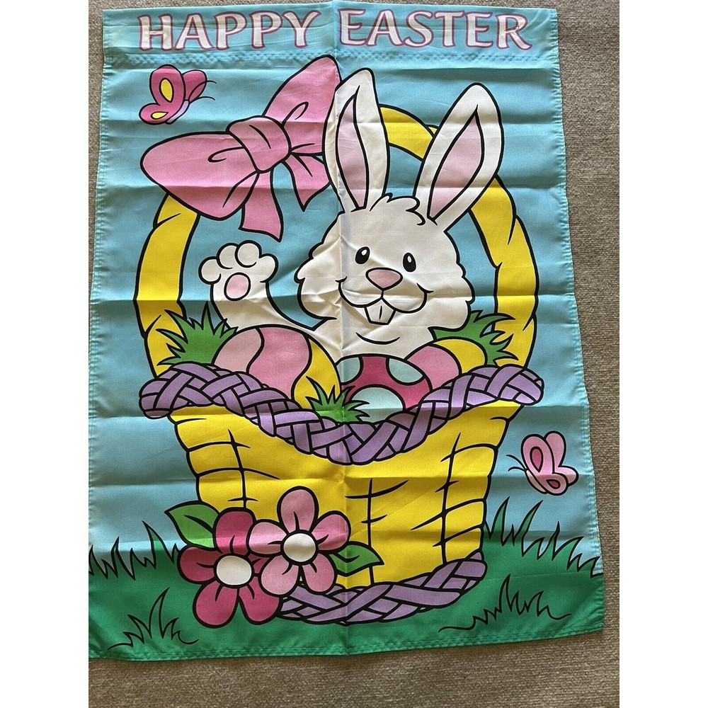 Easter‎ Bunny in Basket Butterfly Flowers Flag  Outdoor waterproof 39X29”